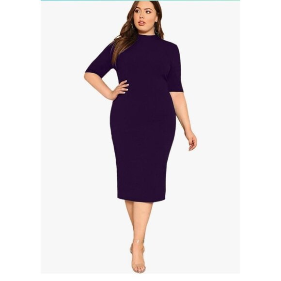 Floerns Womens Plus Size 2X  Mock Neck Short Sleeve Bodycon Pencil Midi Dress - Picture 1 of 9
